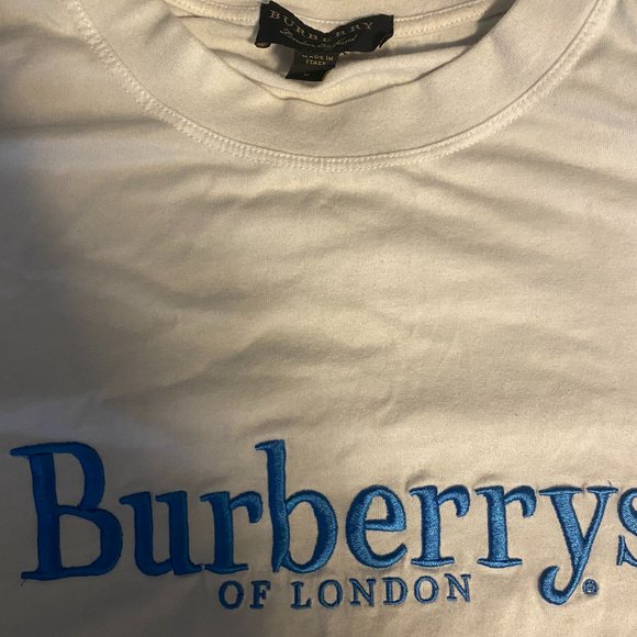 Burberry White and Blue Short Sleeve Tee - Picture 1 of 3